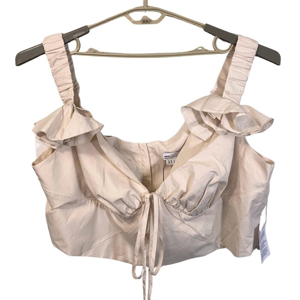 ASOS Luxe Curve NWT Cream Ruffle Rose Crop Top Milkmaid Cottage Plus Sz 24